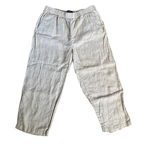 Quince 100% Linen Cropped Wide Leg Pants Elastic Waist Casual Beige Size L